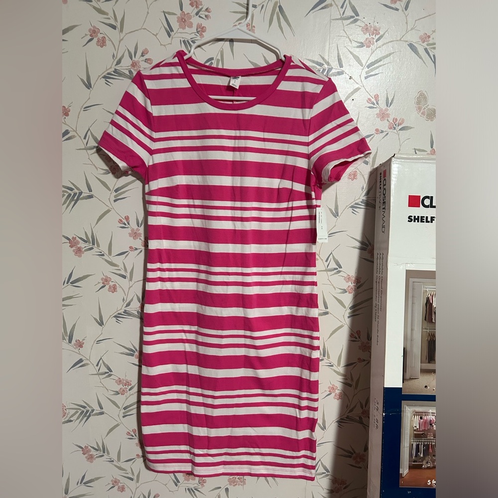 Old Navy Pink and White Shirt Dress - Small
